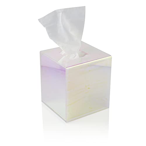 Acrylic Tissue Box Holder, Clear Dispenser for Facial Tissues, Napkins, and Dryer Sheets. Perfect for Bathrooms, Desks, Countertops, Vanities, Bedrooms, and Nightstands (Square, Iridescent) - color: Iridescent, size: Square