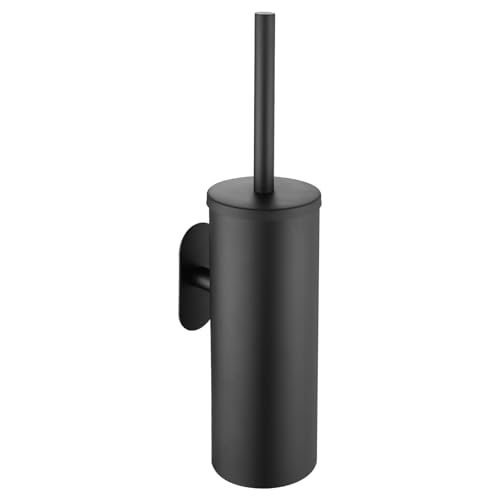 Black Wall-Mounted Heavy Duty Adhesive Round Toilet Brush Holder