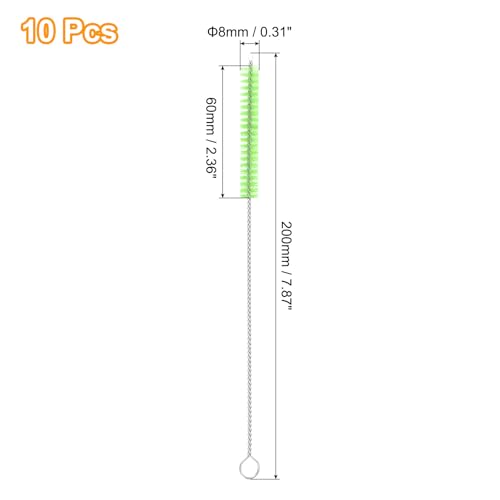 uxcell 10Pcs Drinking Straw Cleaning Brushes, 8" x 2/8" Nylon Bristles Long Straw Brush Pipe Cleaner for Washing Straws Pot Spout, Sippy Cup, Bottle and Tube (Green) - color: Green, size: 8" x 2/8"