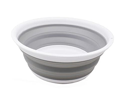 SAMMART 5.5L (1.45 Gallon) Collapsible Tub - Foldable Dish Container - Portable Washing Basin - Space Saving Plastic Wash Tub (White/Grey, 1) - color: White/Grey