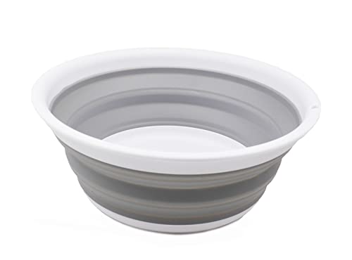 SAMMART 5.5L (1.45 Gallon) Collapsible Tub - Foldable Dish Container - Portable Washing Basin - Space Saving Plastic Wash Tub (White/Grey, 1) - color: White/Grey