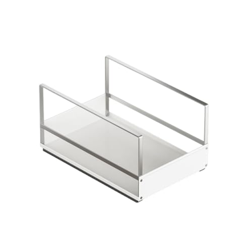 Pull Out Cabinet Organizer with Adhesive Nano Film, Heavy Duty Slide Out Pantry Shelves Drawer Storage, Metal Under Sink Organizers for Bathroom, Kitchen (White,11”W x 16.54”Dx 6.3”H)
