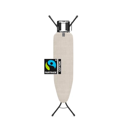 Brabantia Compact Ironing Board with Left/Right Adjustable Steam Iron Rest | Small (Size A) | Fairtrade Denim Gray Cover | Adjustable Height (27-38"), Easy Fold, Anti-Collapse Lock, Non-Slip Feet