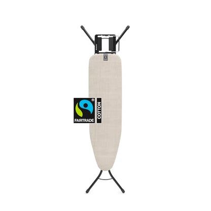 Brabantia Compact Ironing Board with Left/Right Adjustable Steam Iron Rest | Small (Size A) | Fairtrade Denim Gray Cover | Adjustable Height (27-38"), Easy Fold, Anti-Collapse Lock, Non-Slip Feet