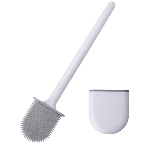 Small Silicone Toilet Brush with Crevice Brush-Silicone Bristles, Gentle on Toilets | Bathroom Accessories for RVs, Trailers, Campers | Anti-Roll, Anti-Drip Wall-Mounted Design for Travel