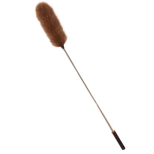 Lambs Wool Extendable Household Cleaning Duster 64" Wall Duster Cleaner with Stainless Steel Long Handle and Extension Pole for Cleaning High Ceiling Fan Interior Roof, Brown - color: Brown, size: 26-64 Inch