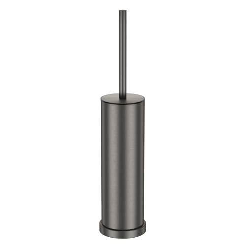 Pewter Toilet Brush and Holder Set，Stainless Steel Heavy Duty Toilet Bowl Brush，Extra Long Handled Modern Toilet Cleaner Brush with Replaceable Head, Removable Inner Bowl, and Splash Protection - color: Pewter