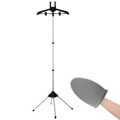 Garment Steamer Rack & Garment Ironing Glove for Clothes,Adjustable Steamer Stand for Clothes,Adjustable Garment Hanger Standing,Foldable Iron stand with Ironing Glove for Steaming Clothes(32-63 Inch) - color: Black 2PCS