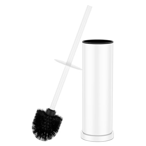 White Toilet Brush and Holder Set，Stainless Steel Heavy Duty Toilet Bowl Brush，Extra Long Handled Modern Toilet Cleaner Brush with Replaceable Head, Removable Inner Bowl, and Splash Protection - color: White