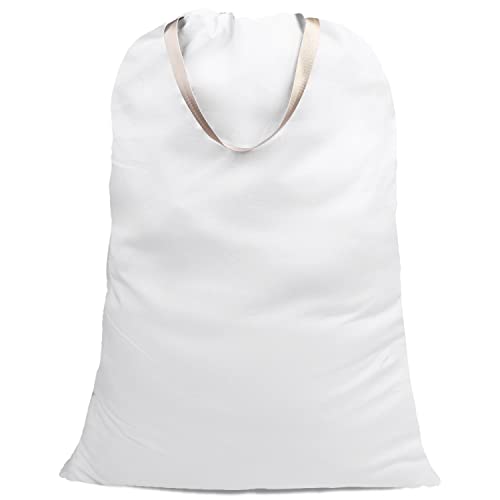 Sanlykate Large Canvas Cotton Laundry Bag with Drawstring & Handles, Heavy Duty Durable Dirty Clothes Organizer, Tear Resistant Hamper Liner Storage Bag, Travel Sack, 25.5 x 34inch - White - color: White