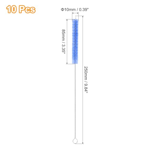uxcell 10Pcs Drinking Straw Cleaning Brushes, 10" x 3/8" Nylon Bristles Long Straw Brush Pipe Cleaner for Washing Straws Pot Spout, Sippy Cup, Bottle and Tube (Blue) - color: Blue, size: 10" x 3/8"
