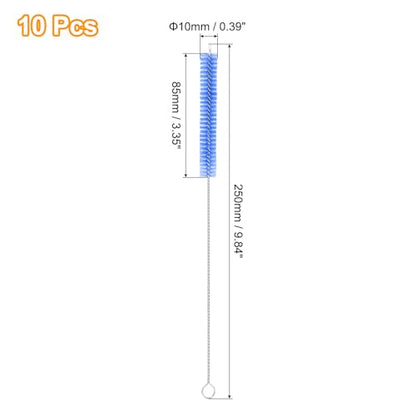 uxcell 10Pcs Drinking Straw Cleaning Brushes, 10" x 3/8" Nylon Bristles Long Straw Brush Pipe Cleaner for Washing Straws Pot Spout, Sippy Cup, Bottle and Tube (Blue) - color: Blue, size: 10" x 3/8"
