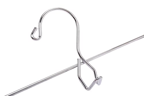 12 Quality Pants Hangers Heavy Duty Add-on Skirt/Slack Metal Hanger, Extra Wide Adjustable Clips, Multi Stackable Add on Hangers, Chrome, Jeans, Bottoms (12)