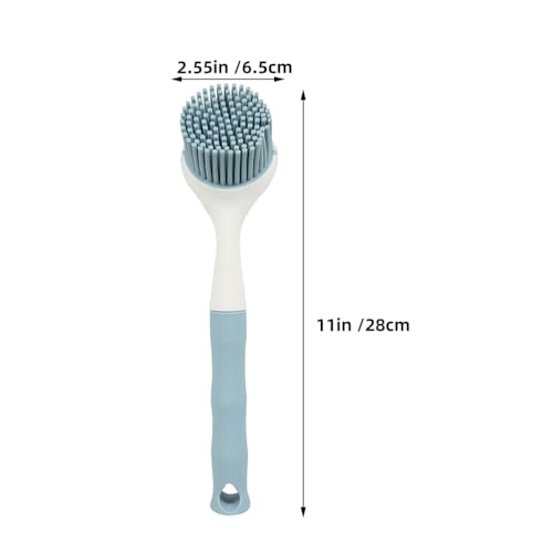 2 PCS Silicone Dishwashing Brush, Non-Stick Pot Scrubber with Long Handle, Durable Scrub Brushes for Cleaning Dishes, Cast Iron Pans, Sinks and Kitchen Cookware, Heat Resistant Cleaning Tool
