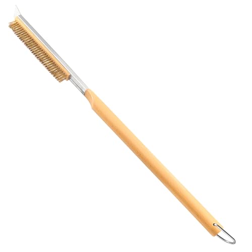26'' Pizza Brush with Stainless Steel Stone Scraper - Brass Bristles - Wood Handle - Hanging Ring - Outdoor Pizza Oven Accessory - Compatible with Ooni, Gozney, Blackstone, Solo Stove Ovens - size: 26 Inch