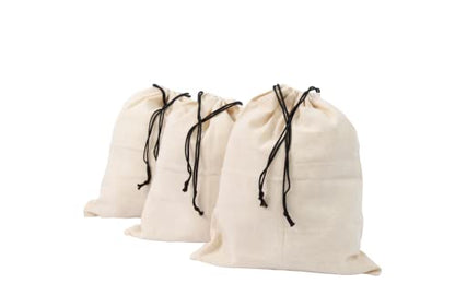 Muslin Cotton Storage Bags with Drawstring - Toy & Shoe Storage for Travel - Dust-proof, Lint-free (3 Small: 15"x12") - size: 3 Small: 15"x12"