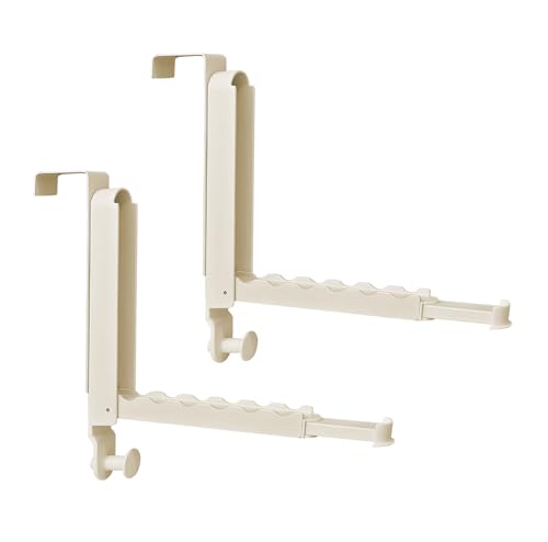 2 Pack Extended Folding Over The Door Clothes Drying Rack for Laundry,Super Heavy Duty Aluminum Alloy Over The Door Hanger with Retractable Rod Organizer Coat Towels Hanging Rack(Ivory)