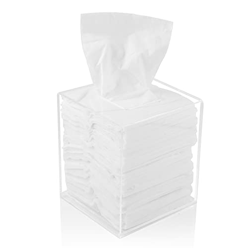Acrylic Tissue Box Holder, Square Dispenser for Facial Tissues, Napkins, and Dryer Sheets. Perfect for Bathrooms, Desks, Countertops, Vanities, Bedrooms, and Nightstands (Square, Clear) - color: Clear, size: Square