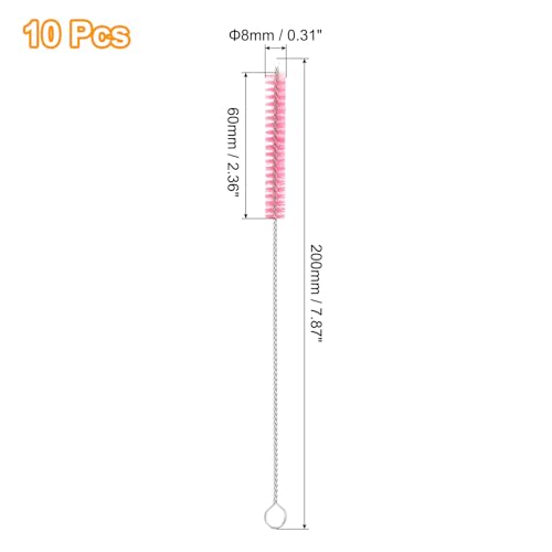 uxcell 10Pcs Drinking Straw Cleaning Brushes, 8" x 2/8" Nylon Bristles Long Straw Brush Pipe Cleaner for Washing Straws Pot Spout, Sippy Cup, Bottle and Tube (Pink) - color: Pink, size: 8" x 2/8"