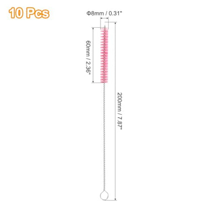 uxcell 10Pcs Drinking Straw Cleaning Brushes, 8" x 2/8" Nylon Bristles Long Straw Brush Pipe Cleaner for Washing Straws Pot Spout, Sippy Cup, Bottle and Tube (Pink) - color: Pink, size: 8" x 2/8"