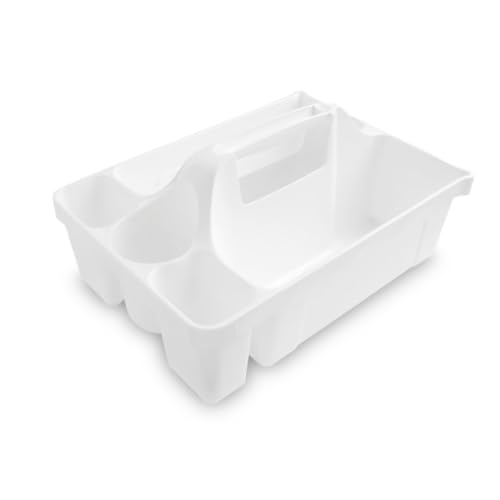 Tribello Libman Maid Caddy Cleaning Organizer, Heavy-Duty Janitorial Carry Caddy with Bottle Holders, Toilet Brush Holder & Tool Compartments, Commercial Cleaning Supply Tote (White) - color: White