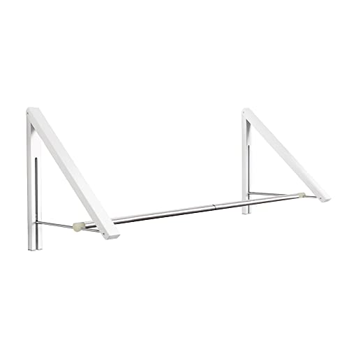 Laundry Room Drying Rack Wall Mounted Clothes Hanger Folding Wall Coat Racks Aluminum Home Storage Organiser Space Savers White 2 Rakcs with Rod - color: White