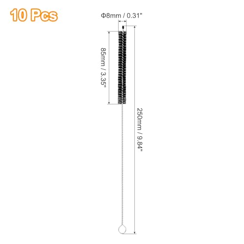 uxcell 10Pcs Drinking Straw Cleaning Brushes, 10" x 2/8" Nylon Bristles Long Straw Brush Pipe Cleaner for Washing Straws Pot Spout, Sippy Cup, Bottle and Tube (Black) - color: Black, size: 10" x 2/8"