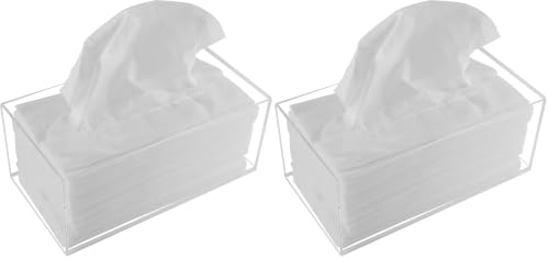 Acrylic Tissue Box Holder, Clear Dispenser for Facial Tissues, Napkins, and Dryer Sheets. Perfect for Bathrooms, Desks, Countertops, Vanities, Bedrooms, and Nightstands (Rectangle, Clear) (Pack of 2) - color: Clear, size: Rectangle (Pack of 2)