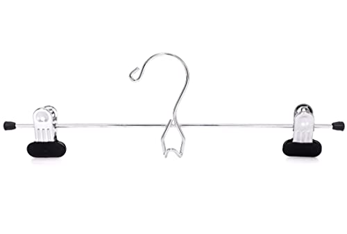 12 Quality Pants Hangers Heavy Duty Add-on Skirt/Slack Metal Hanger, Extra Wide Adjustable Clips, Multi Stackable Add on Hangers, Chrome, Jeans, Bottoms (12)