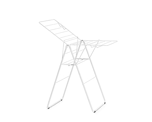 Brabantia HangOn Compact Clothes Drying Rack | 49ft (15m) | White | Small Indoor Clothes Airer Laundry Stand with 2 Fold-Out Wings & Hanger Hooks, Folds Flat, Ideal for Condos | Fits Full Load - color: Fresh White