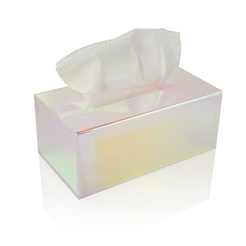 Acrylic Tissue Box Holder, Clear Dispenser for Facial Tissues, Napkins, and Dryer Sheets. Perfect for Bathrooms, Desks, Countertops, Vanities, Bedrooms, and Nightstands (Rectangle, Iridescent) - color: Iridescent, size: Rectangle