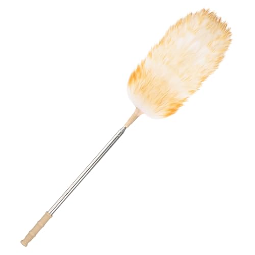 Lambswool Extendable Duster, 32-98 Inch Anti-Static Flexible Head Stainless Steel Pole for High Ceilings, Fans, Interior & Roof Dusting(one Pack) - size: Yellowish white wool