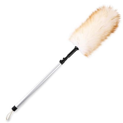 Lambswool Duster Extendable 31-55 Inch, Natural Electrostatic Feather Duster for Cleaning with Aluminum Extension Pole Reusable for High Ceilings, Fans, Blinds, Furniture, Interior & Roof Dusting - size: 31-55 Inch