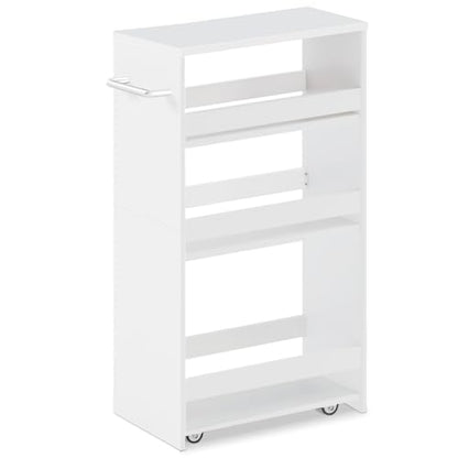 MARTY Slim Rolling Storage Cart, Wood Utility Kitchen Bathroom Laundry Cart - color: All White, size: 7.9"D x 15.75"W x 31.5"H