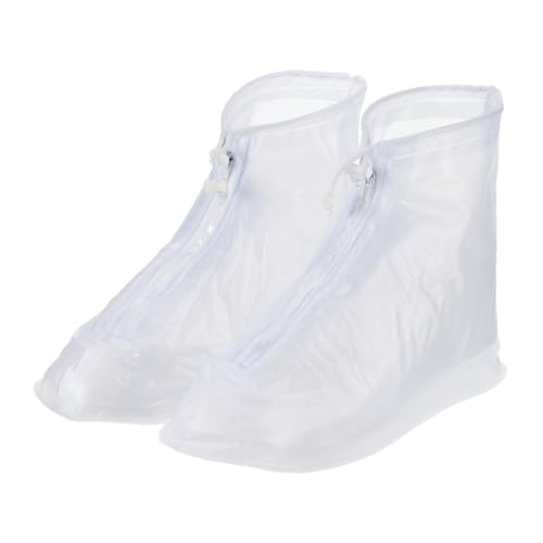 HARFINGTON Waterproof Shoes Cover S (US 4) Non-Slip PVC Reusable Overshoes Rain Galoshes Rain Shoe Protectors with Zipper for Man Women Rainy Outdoor, White - color: White, size: S (US 4)