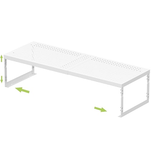 Jojocross Adjustable Stackable Metal Storage Shelf Organizer - Expandable Wire Rack with Perforations for Kitchen, Pantry, Bathroom, Cabinet & Office-Compact, Durable & Sturdy (1PACK/Medium/White) - color: 1pack/Medium/White, size: Medium
