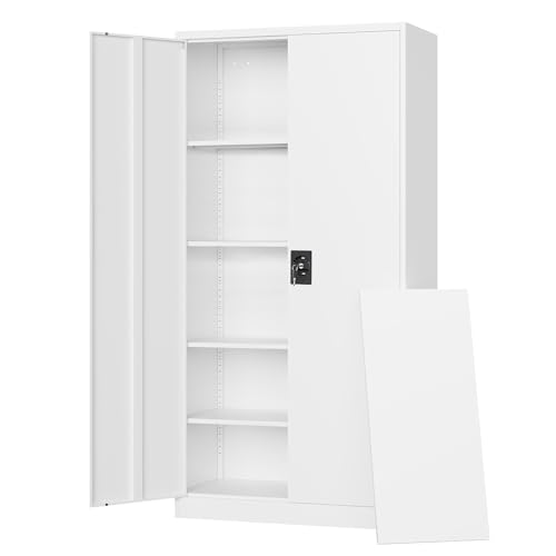 Letaya Metal Garage Storage Cabinets with Lock Door and Adjustable Shelves, Steel Tool Cabinets for Home,Office,Warehouse Organisieren (White, 71" H) - color: White, size: 16"D x 32"W x 71"H