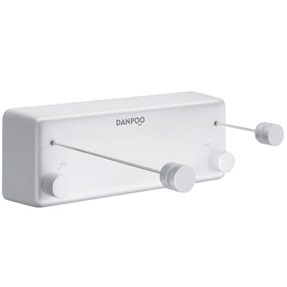 Danpoo Retractable Clothesline, 2x13.8ft Stainless Steel Clothes Line for Indoors/Outdoors, Wall-Mounted Laundry Drying with Auto-Lock, Heavy Duty(White) - color: White