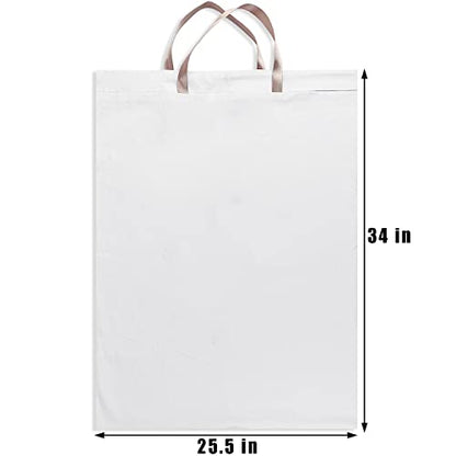 LOLOMLO Extra Large Canvas Laundry Bags with Handles & Drawstring Closure, Heavy Duty Tears Resistant Clothes Storage Travel Bags,25.5"x34",White - color: White