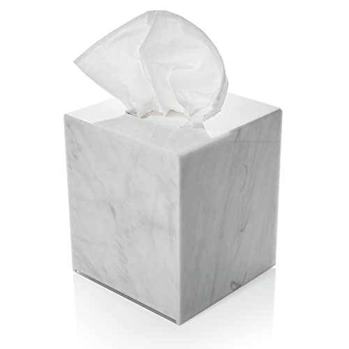 Acrylic Tissue Box Holder, Square Dispenser for Facial Tissues, Napkins, and Dryer Sheets. Perfect for Bathrooms, Desks, Countertops, Vanities, Bedrooms, and Nightstands (Square, Marble) - color: Marble, size: Square