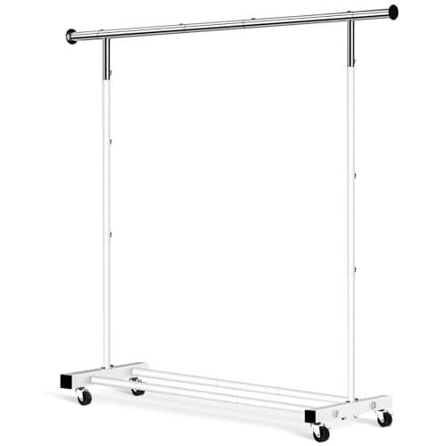 VICERII Clothing Rack, 55.51 Inch Heavy Duty Clothes Rack Rolling Garment Rack with Wheels and Bottom Shelf, 130LB Capacity Clothes Racks for Hanging Clothes, Coats, Shirts, Sweaters, Skirts, White - color: White, size: Single