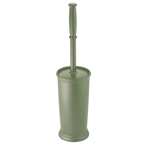 mDesign Toilet Bowl Brush and Holder - Covered Bathroom Toilet Brush - Standing Toilet Bowl Scrubber in Modern Holder - Space Saving, Deep Cleaning Brush for Toilet - Hyde Collection - Olive Green - color: Olive Green, size: Pack of 1