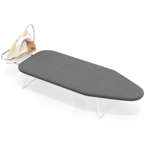 Small Ironing Board Tabletop 30x12”, with Iron Rest, All-Metal Mesh Panel - color: Simple Gray