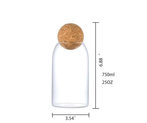 750ML/25Oz Clear Glass Bottles, Glass Food Storage Containers with Airtight Round Cork, Decorative Sealed Jar Organizer Holder with Wooden Lid for Candy, Cookie, Nut, Spice, Tea, Coffee Bean