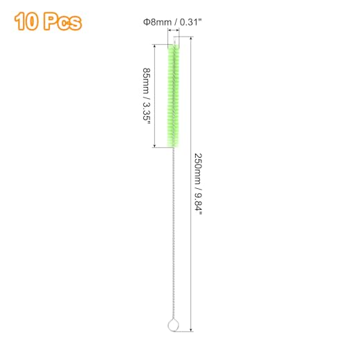 uxcell 10Pcs Drinking Straw Cleaning Brushes, 10" x 2/8" Nylon Bristles Long Straw Brush Pipe Cleaner for Washing Straws Pot Spout, Sippy Cup, Bottle and Tube (Green) - color: Green, size: 10" x 2/8"