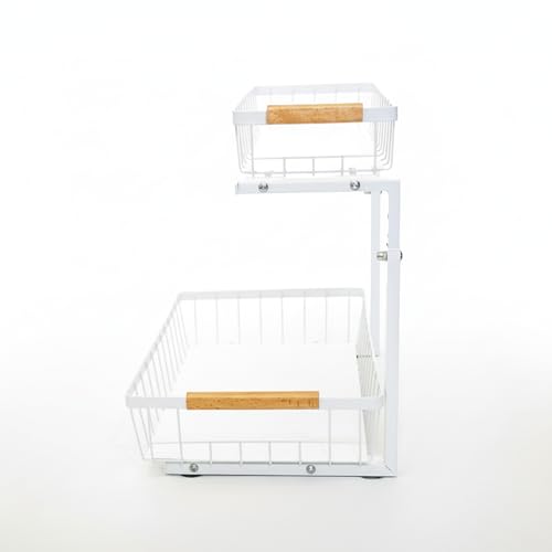 Under Sink Organizer, 2 Tier Pull Out Cabinet Organizers and Storage for Kitchen Bathroom Pantry Laundry, Adjustable Height, Slide Out Thickened Metal Storage Shelf (White, 1 Pack) - color: White, size: 1 Pack