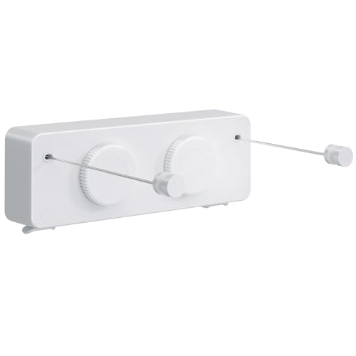 Danpoo Retractable Clothesline, Anti-Sag Adjustable Knob Heavy-Duty Clothes Line for Indoors/Outdoors with 2 * 13.8ft Stainless Steel Wire, Laundry Wall Drying Solutions - style: White