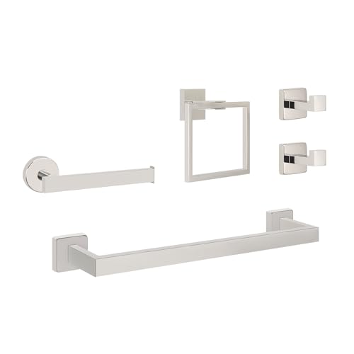 NearMoon 5 Pieces Bathroom Hardware Set 304 Stainless Steel, Square Towel Rack Kit - 16" Towel Rod + Towel Ring + Toilet Paper Holder + 2 Robe Hooks, Wall Mounted Bath Accessories (Chrome Finish) - color: Chrome Finish, size: 16 inch