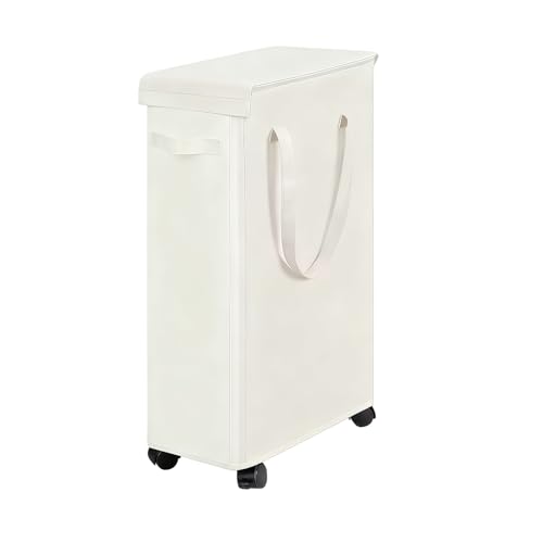 Slim Laundry Hamper with Lid and Wheels, Tall Rolling Laundry Basket with Handle for Small Spaces, Dirty Clothes Hamper for Dorm, Bathroom & Bedroom, 85L, Beige