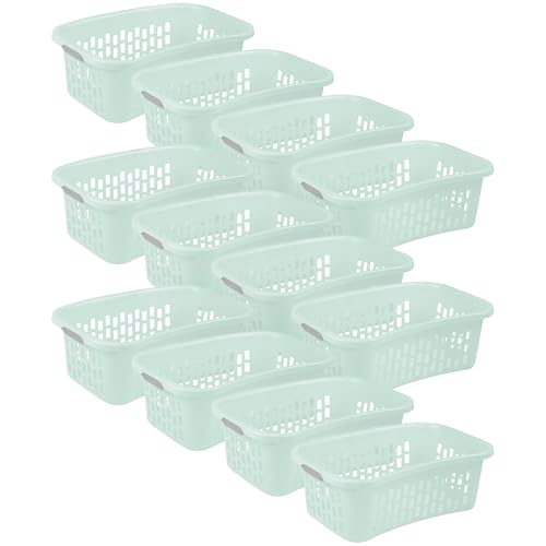 Sterilite HipHold Laundry Basket, Plastic Rectangle Clothes Hamper, 12 Pack - color: Mint, size: 1.5 Bushel (12 Pack)